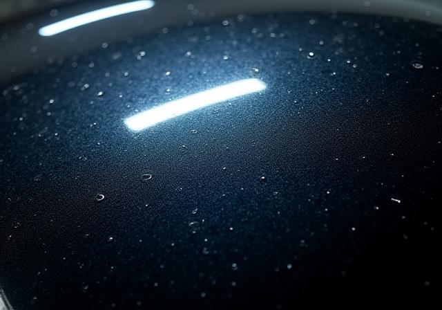 Car paint covered in heavy swirl marks under a light. 640x448